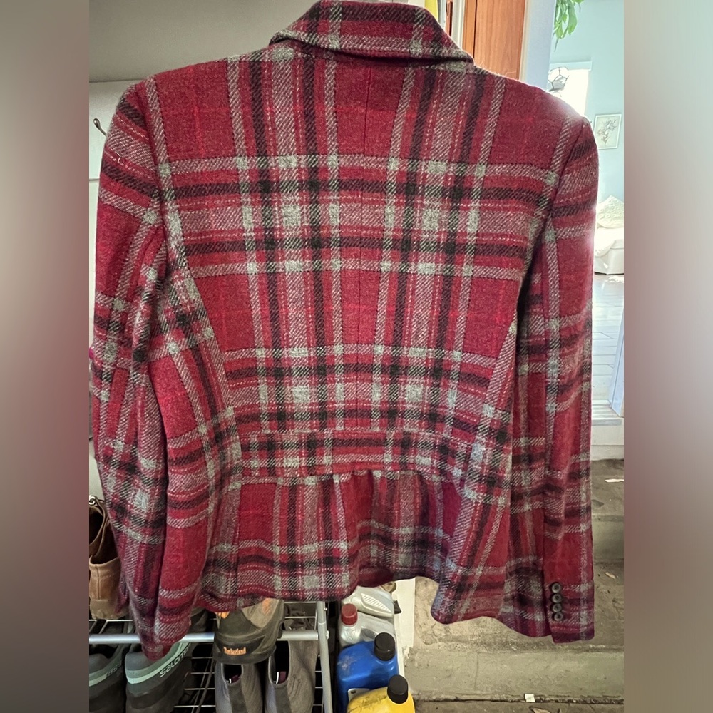 Plaid Single Button Wool Jacket - Picture 2 of 4